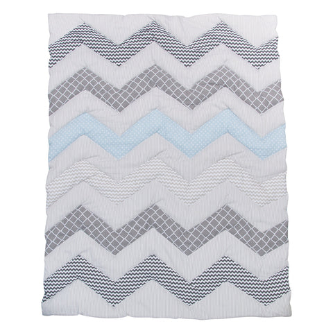 Image of Blue Taffy Chevron 3 Piece Crib Bedding Set