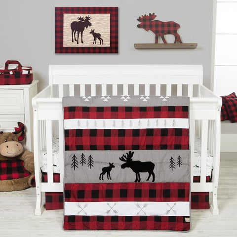 Image of Lumberjack Moose 3 Piece Crib Bedding Set