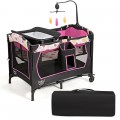 Image of Costway 3-in-1 Convertible Portable Baby Playard with Music Box, Wheel and Brakes