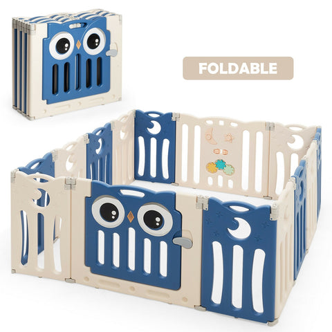 Image of Costway 14-Panel Baby Playpen Kids Activity Center Foldable Play Yard with Lock Door