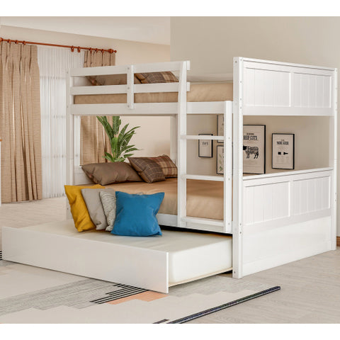 Image of Lucky Furniture Full Over Full Bunk Bed with Twin Size Trundle, White
