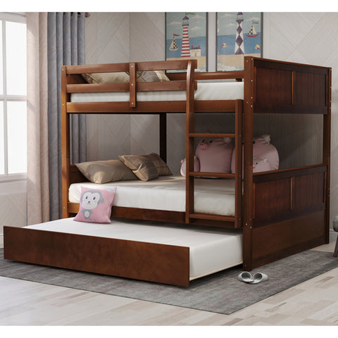 Image of Lucky Furniture Full Over Full Bunk Bed with Twin Size Trundle, White