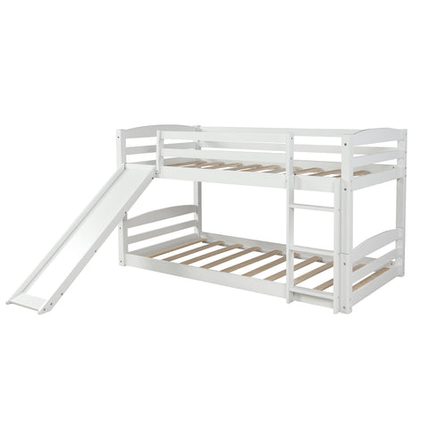 Image of Twin over Twin Low Bunk Bed with Slide and Ladder in White