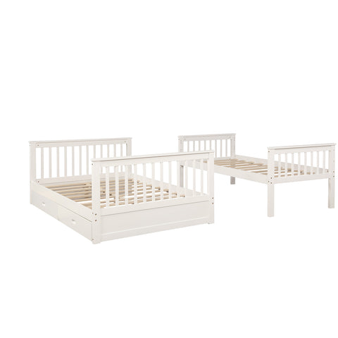 Image of Kaba Kids Twin Over Full Bunk Bed with Storage in White