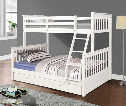 Image of Kaba Kids Twin Over Full Bunk Bed with Storage in White
