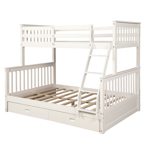 Image of Kaba Kids Twin Over Full Bunk Bed with Storage in White
