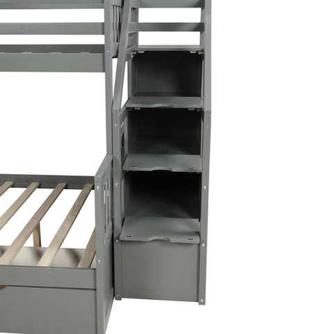 Image of Twin over Full Bunk Bed with Drawers,Storage and Slide in Gray
