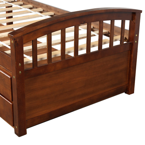 Image of Oris Fur. Twin Size Platform Storage Bed Solid Wood Bed with 6 Drawers in Walnut