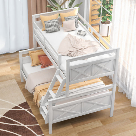 Image of Twin Over Full Bunk Bed with Ladder, Safety Guardrail, Twin Size Trundle, White