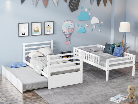 Image of Oris Fur. Twin Bunk Beds for Kids with Safety Rail and Movable Trundle bed