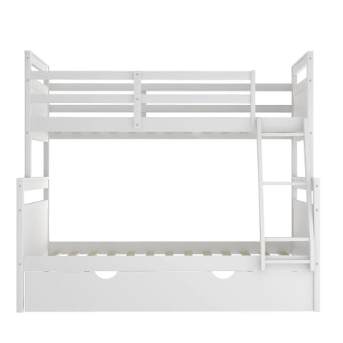 Image of Twin Over Full Bunk Bed with Ladder, Safety Guardrail, Twin Size Trundle, White