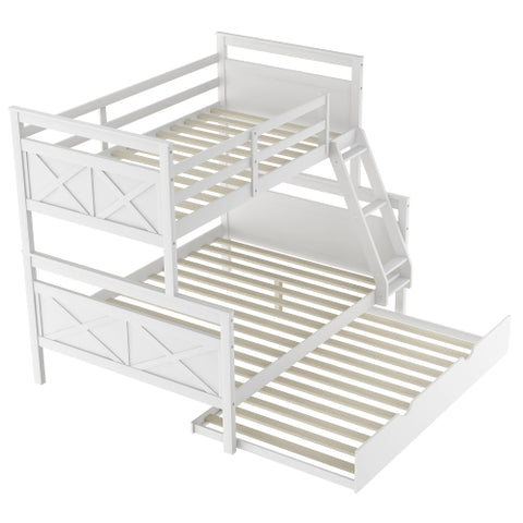 Image of Twin Over Full Bunk Bed with Ladder, Safety Guardrail, Twin Size Trundle, White