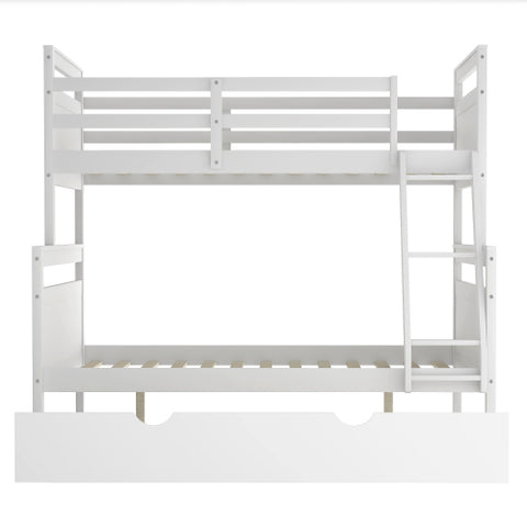 Image of Twin Over Full Bunk Bed with Ladder, Safety Guardrail, Twin Size Trundle, White