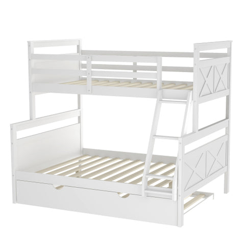Image of Twin Over Full Bunk Bed with Ladder, Safety Guardrail, Twin Size Trundle, White