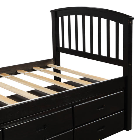Image of Oris Fur. Twin Size Platform Storage Bed Solid Wood Bed with 6 Drawers in Espresso