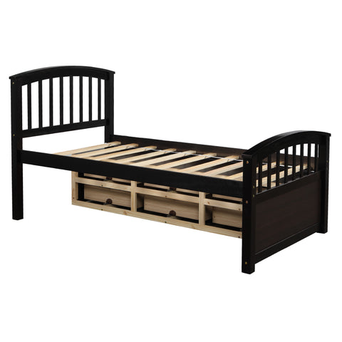 Image of Oris Fur. Twin Size Platform Storage Bed Solid Wood Bed with 6 Drawers in Espresso