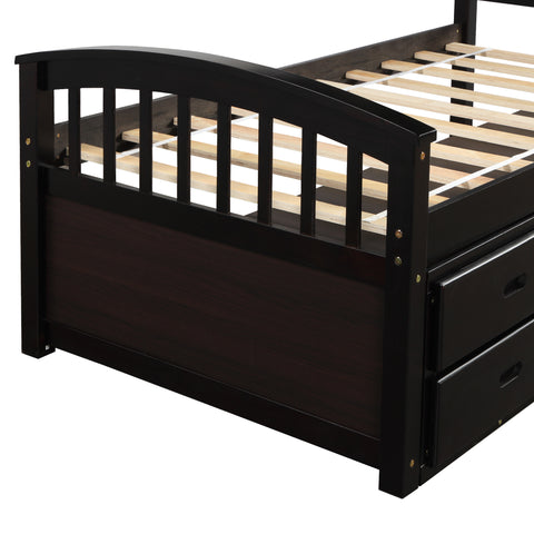 Image of Oris Fur. Twin Size Platform Storage Bed Solid Wood Bed with 6 Drawers in Espresso
