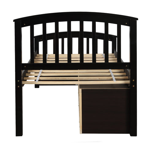 Image of Oris Fur. Twin Size Platform Storage Bed Solid Wood Bed with 6 Drawers in Espresso