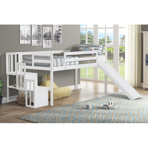 Image of Kaba Kids Loft Bed with Stair Case & Slide in White