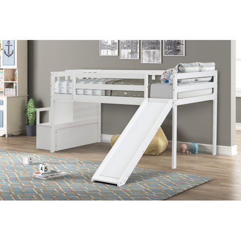 Image of Kaba Kids Loft Bed with Stair Case & Slide in White