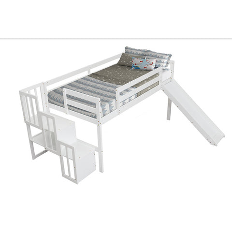 Image of Kaba Kids Loft Bed with Stair Case & Slide in White