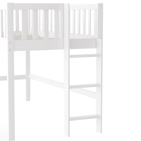 Image of Twin Size Low Loft Bed with Ladder and Slide in White