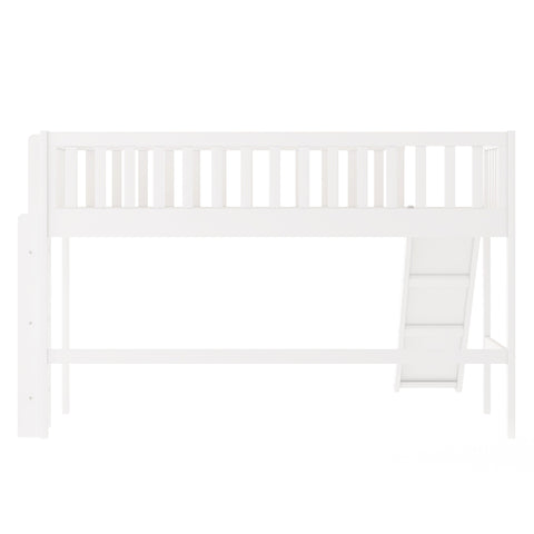 Image of Twin Size Low Loft Bed with Ladder and Slide in White