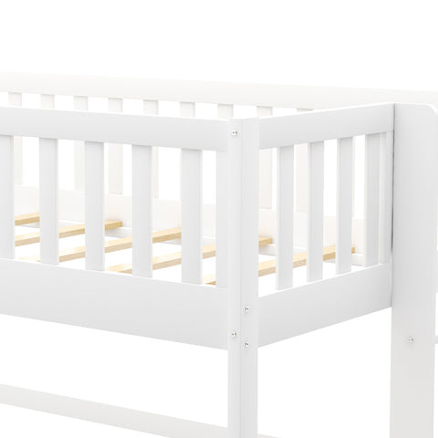 Image of Twin Size Low Loft Bed with Ladder and Slide in White