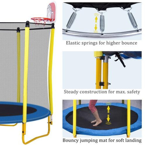Image of 5.5FT Trampoline for Kids - 65" Mini Toddler Trampoline with Enclosure