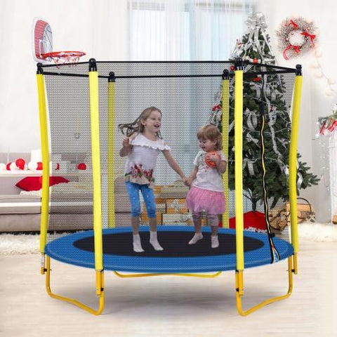 Image of 5.5FT Trampoline for Kids - 65" Mini Toddler Trampoline with Enclosure