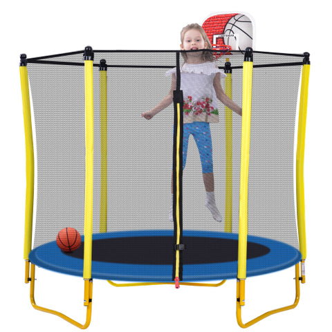 Image of 5.5FT Trampoline for Kids - 65" Mini Toddler Trampoline with Enclosure