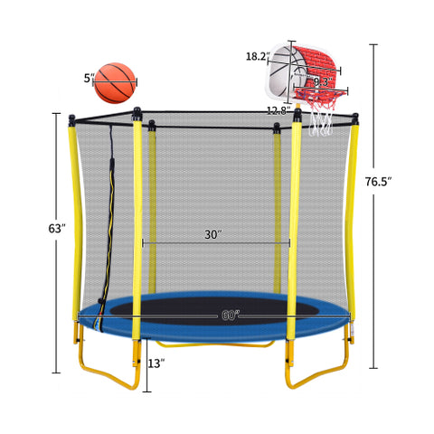 Image of 5.5FT Trampoline for Kids - 65" Mini Toddler Trampoline with Enclosure
