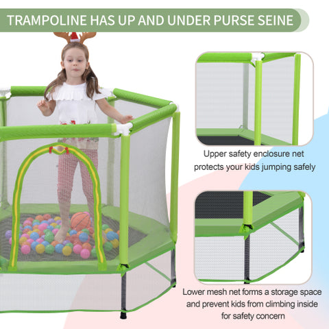 Image of MRS 55” Toddlers Trampoline with Safety Enclosure Net and Balls