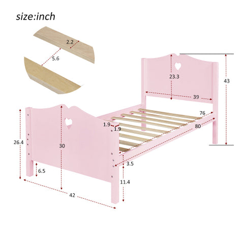 Image of Lucky Furniture Pink Twin Size Wood Platform Bed with Headboard,Footboard and Wood Slat Support