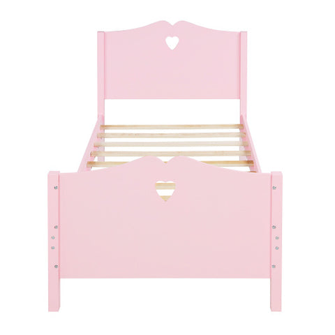 Image of Lucky Furniture Pink Twin Size Wood Platform Bed with Headboard,Footboard and Wood Slat Support