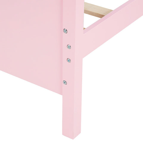 Image of Lucky Furniture Pink Twin Size Wood Platform Bed with Headboard,Footboard and Wood Slat Support
