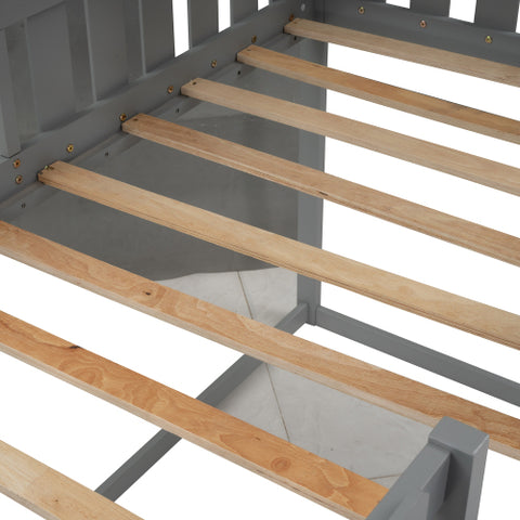 Image of Bunk House Bed with Rustic Fence-Shaped Guardrail, Gray