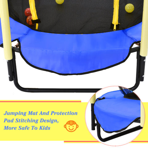 Image of Blue Todller Indoor and Outdoor 5FT Trampoline with Basketball Hoop