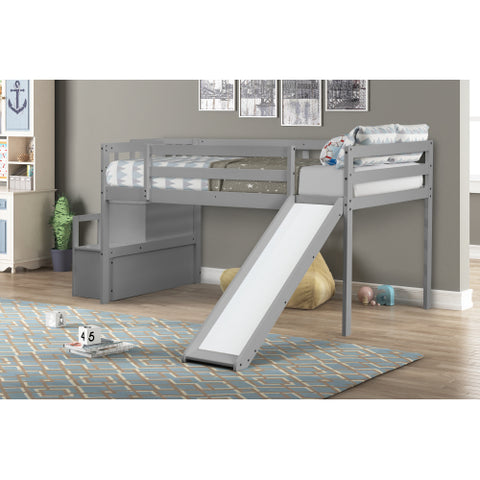 Image of Kaba Kids Loft Bed with Stair Case & Slide in White