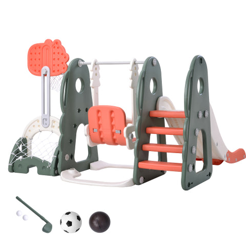 Image of 6 in 1 Toddler Slide Adjustable Swing Set with Basketball Hoop & Golf