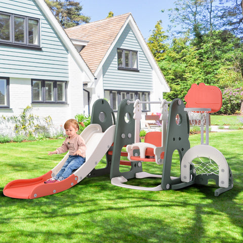 Image of 6 in 1 Toddler Slide Adjustable Swing Set with Basketball Hoop & Golf