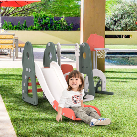 Image of 6 in 1 Toddler Slide Adjustable Swing Set with Basketball Hoop & Golf
