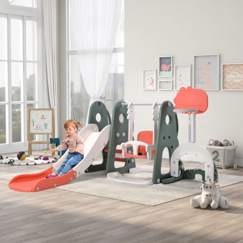 Image of 6 in 1 Toddler Slide Adjustable Swing Set with Basketball Hoop & Golf