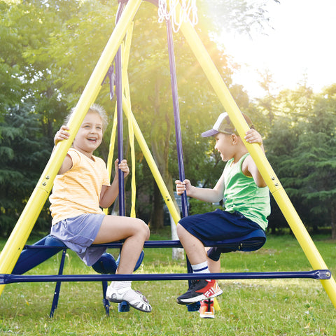 Image of MRS 5 in 1 Outdoor Swing and Slide PlaySet with Seesaw Swing, Basketball Hoop