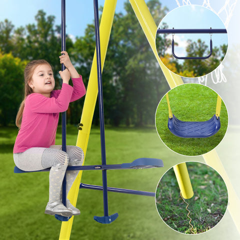 Image of MRS 5 in 1 Outdoor Swing and Slide PlaySet with Seesaw Swing, Basketball Hoop