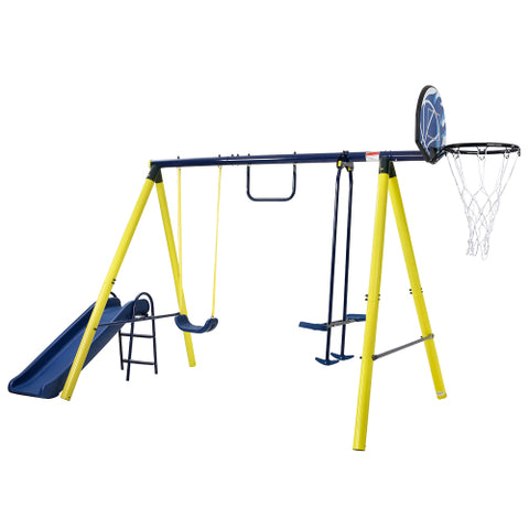 Image of MRS 5 in 1 Outdoor Swing and Slide PlaySet with Seesaw Swing, Basketball Hoop