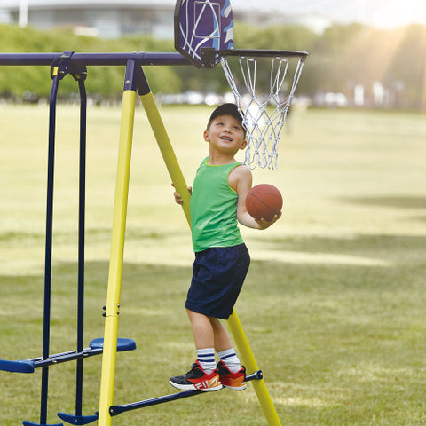 Image of MRS 5 in 1 Outdoor Swing and Slide PlaySet with Seesaw Swing, Basketball Hoop