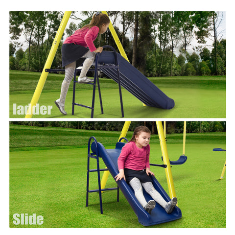Image of MRS 5 in 1 Outdoor Swing and Slide PlaySet with Seesaw Swing, Basketball Hoop