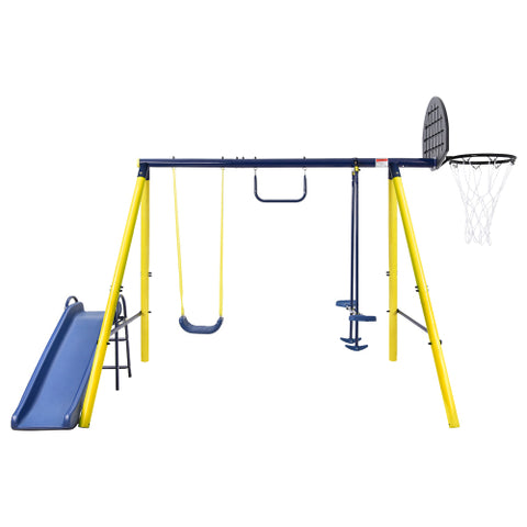 Image of MRS 5 in 1 Outdoor Swing and Slide PlaySet with Seesaw Swing, Basketball Hoop