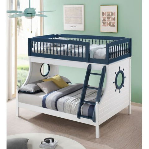 Image of ACME Farah Twin/Full Bunk Bed, Nautical Navy Blue & White Finish